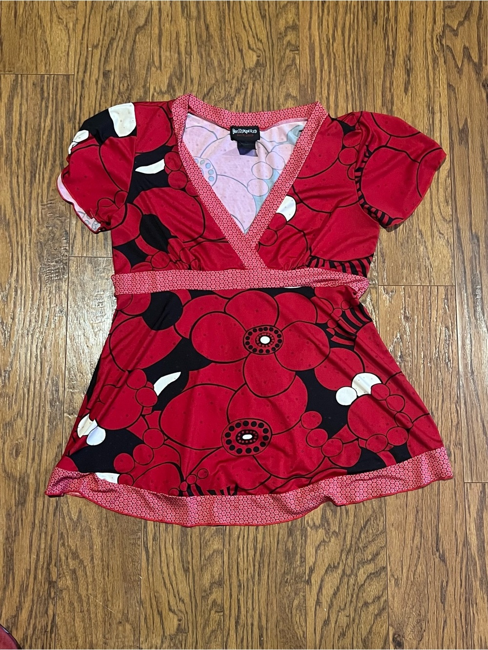 Y2K Red Tie in back babydoll blouse